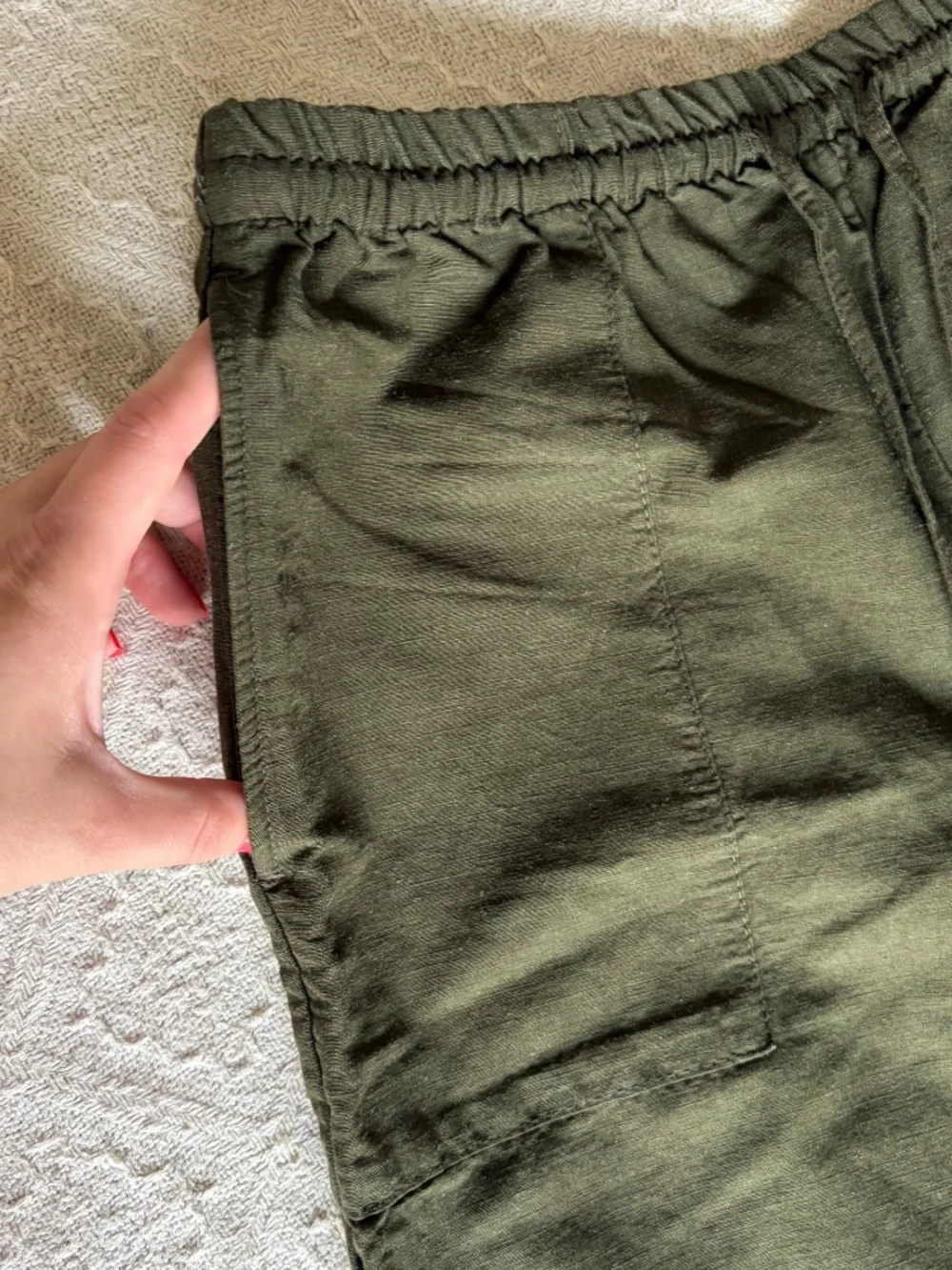 NWOT Women's S H&M Linen-Blend Pull-On Pants Dark Khaki Green